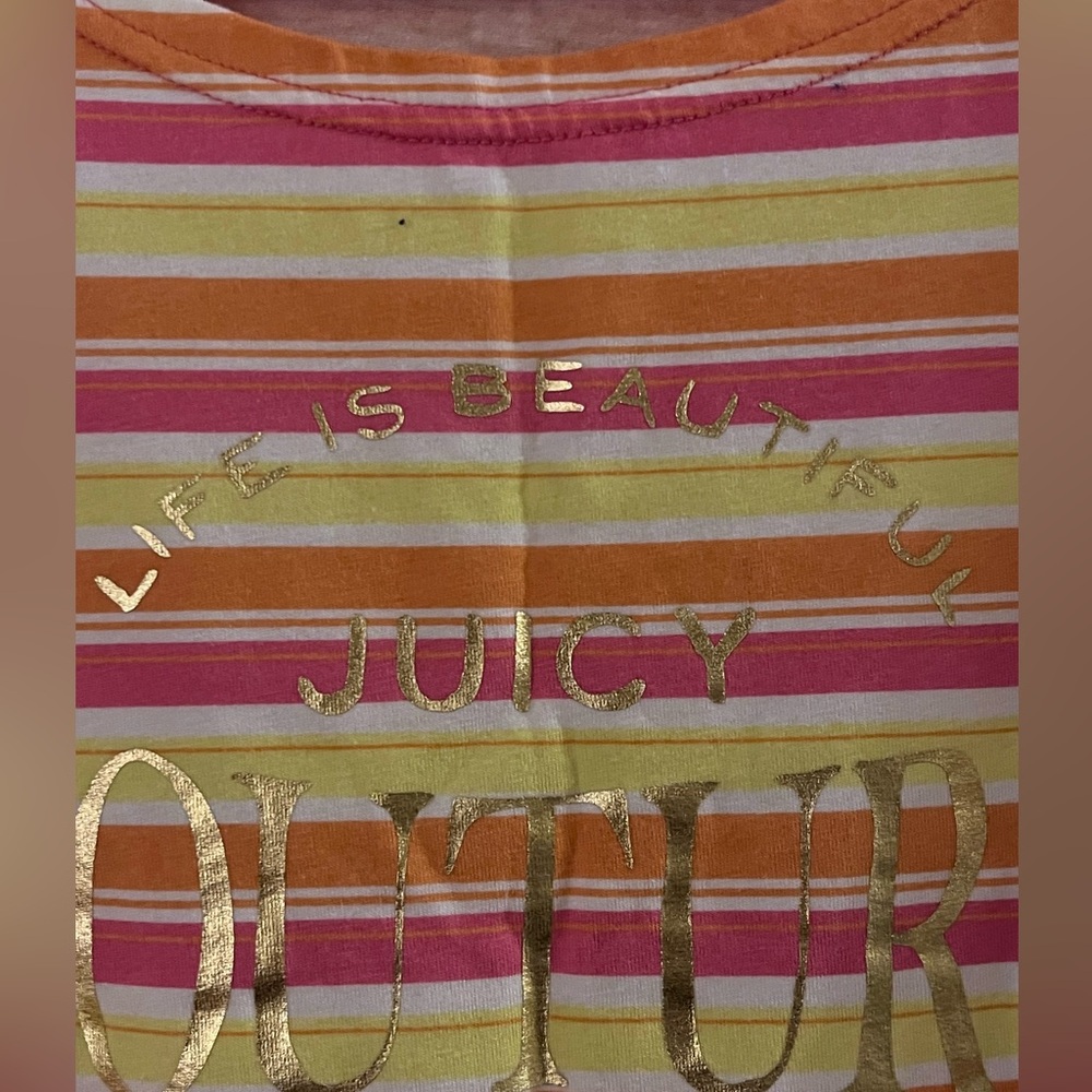 Juicy Couture Pink and Orange Yellow Striped Tee Shirt Dress Size 12 - Picture 6 of 12
